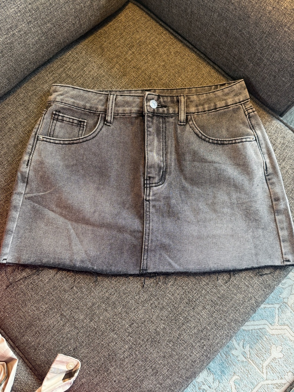 SHEIN Washed Gray Denim Mini Skirt